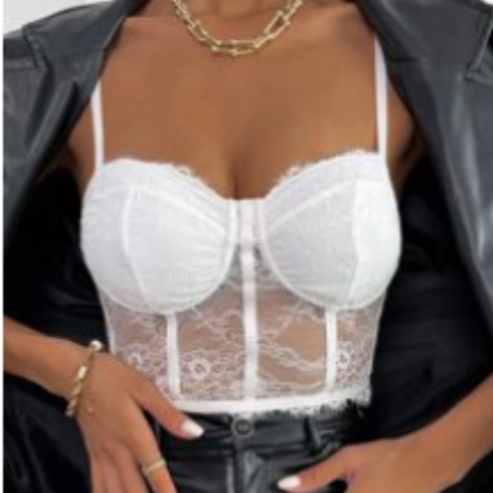 white lace shein crop corset style top small